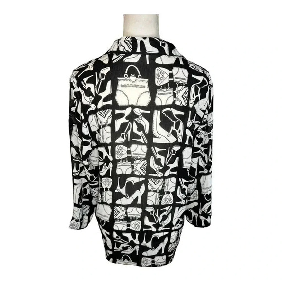Alfred Dunner Women’s Size 10 Black & White Novelty Shoes and Purse Print Blouse - Picture 3 of 6